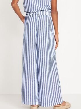 Old Navy Blue and White Striped Casual Kids Linen Blend Coastal Pants